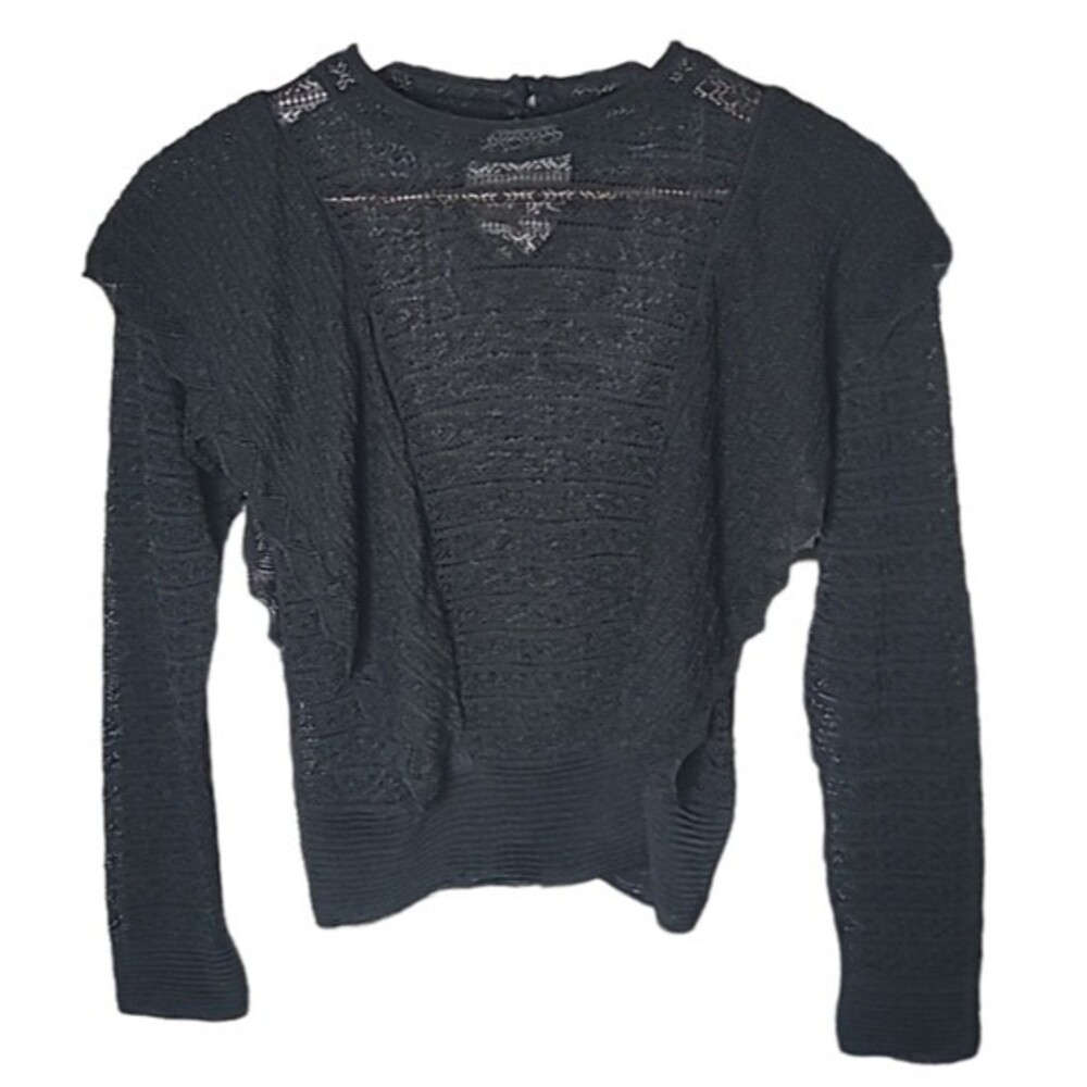 Zara Knit Black Italian Lace Crochet Ruffle Long-sleeved Top